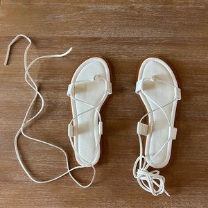 J. Crew lace-up leather sandals, white, size 8